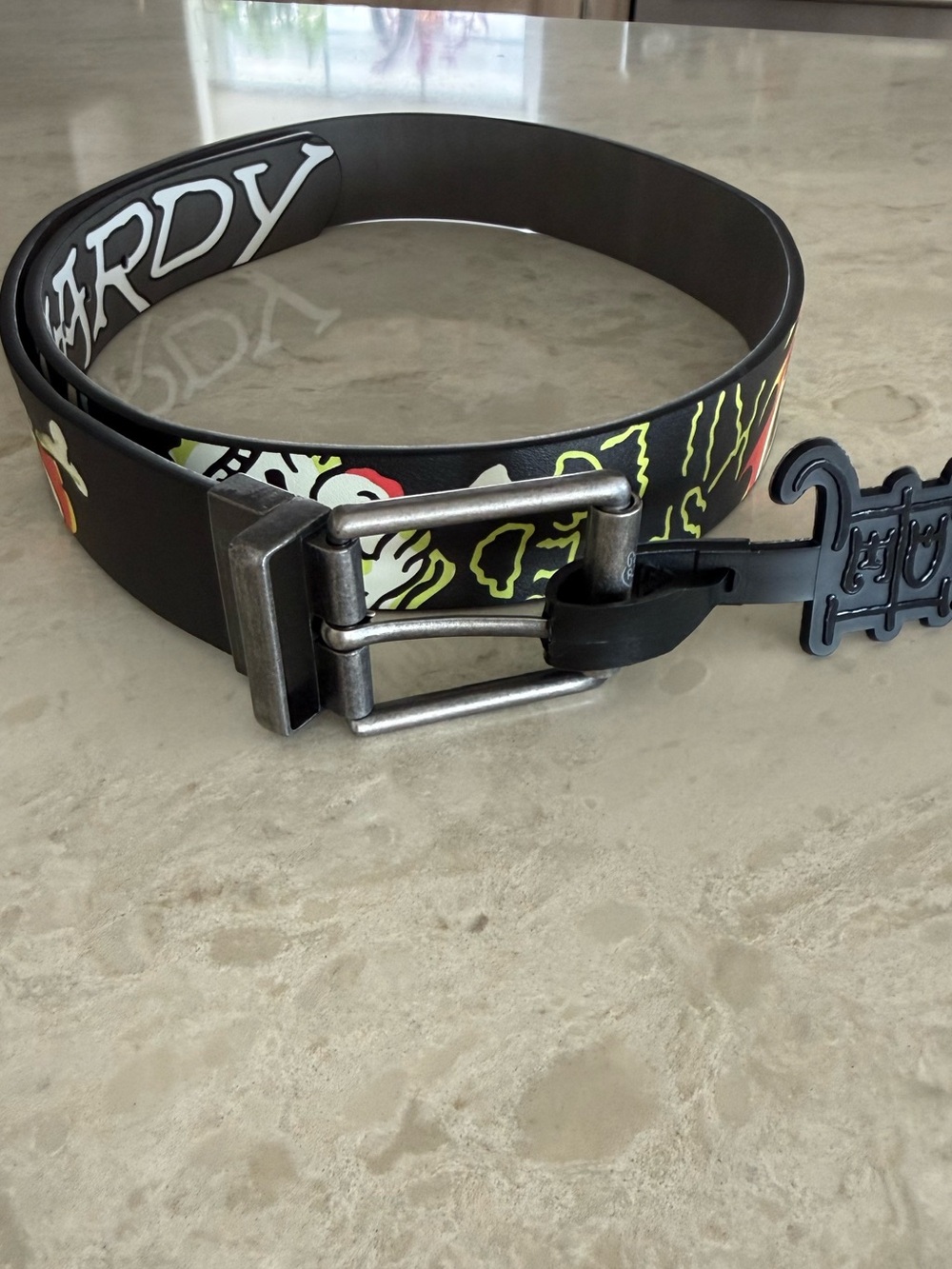 NWT Ed Hardy Reversible Belt Mens Size 34 Black Tattoo Graphic Print Y2K Retro